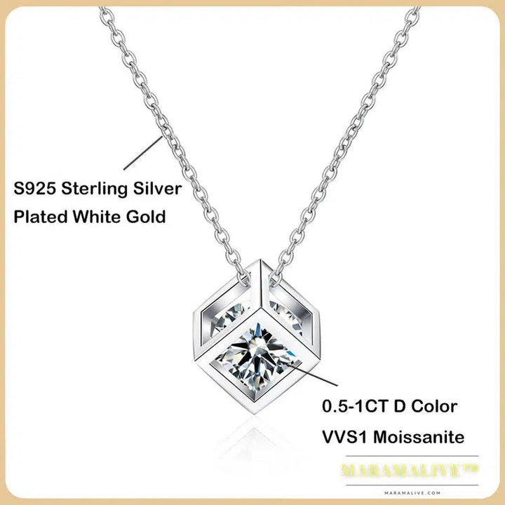 Real S925 Sterling Silver 1ct Moissanite Pendant Necklace for Women Party Fine Jewelry Diamond Neck Chain Necklaces Gift