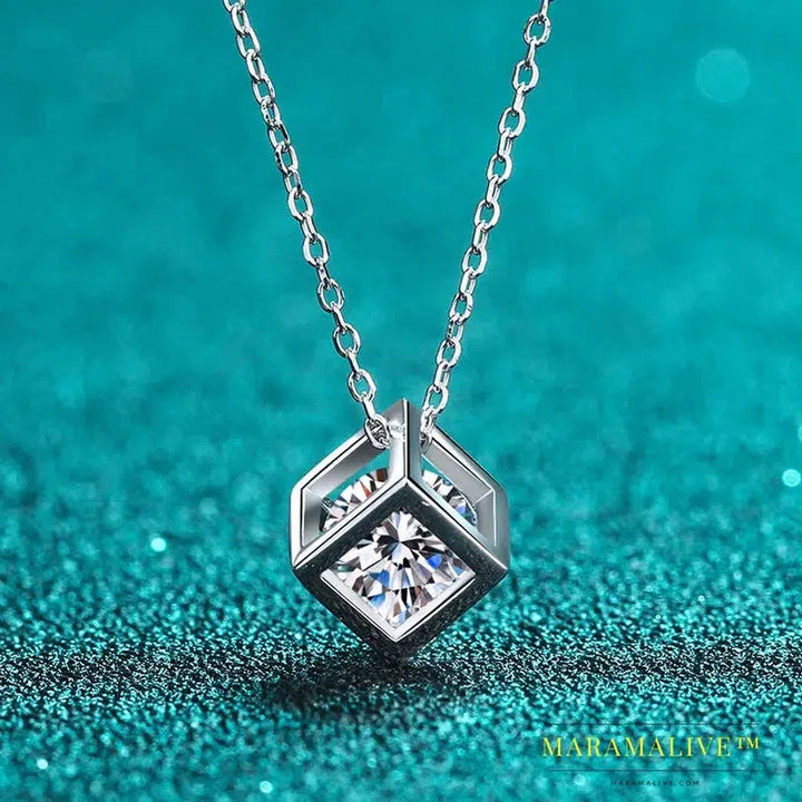 Real S925 Sterling Silver 1ct Moissanite Pendant Necklace for Women Party Fine Jewelry Diamond Neck Chain Necklaces Gift