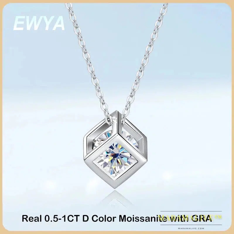 Real S925 Sterling Silver 1ct Moissanite Pendant Necklace for Women Party Fine Jewelry Diamond Neck Chain Necklaces Gift