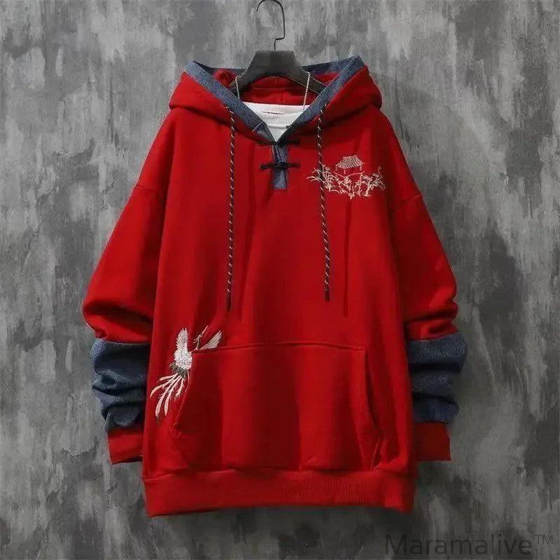 Red Hoodies Hip Hop Embroidered Hooded Top Grunge 2023 Women's Sweatshirt Baggy Sport Loose with Orint on Emo Xxl Woman Clothing