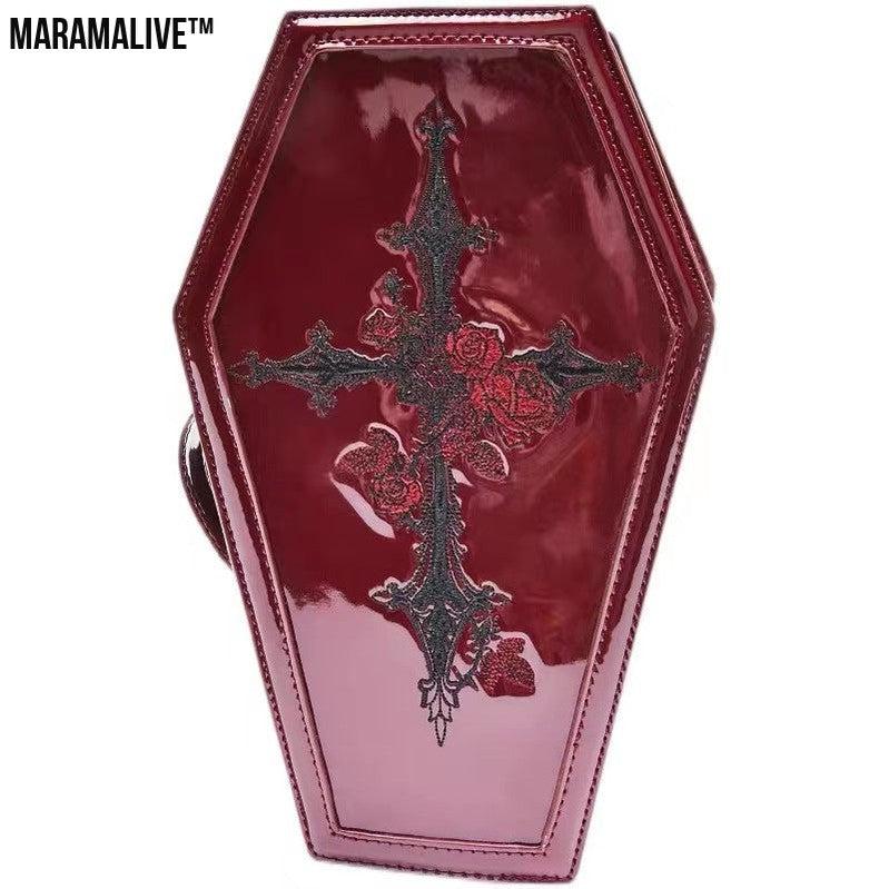 Red Punk Gothic Patent Leather Embroidered Coffin Bag