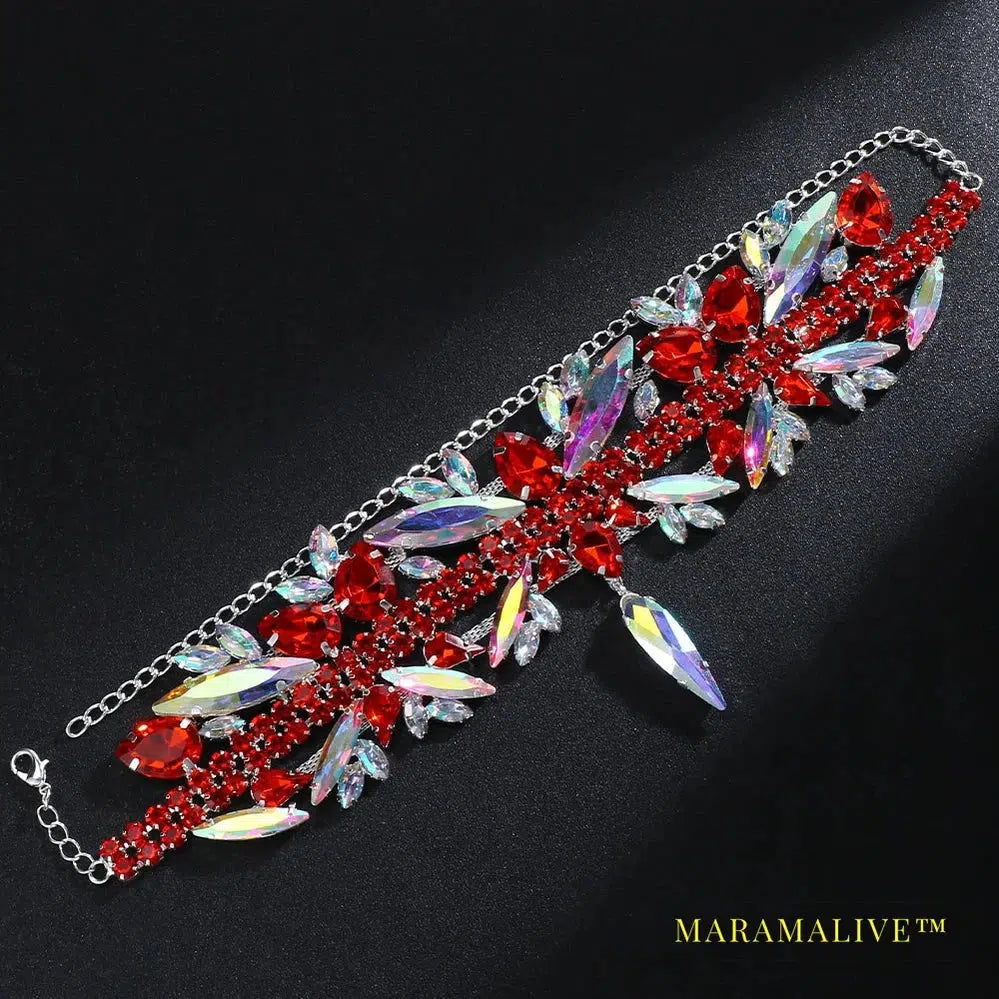 Red Rhinestone Exaggerate Choker Necklace Wedding Accessories Statement Bridal Crystal Collar Choker Jewelry for Women