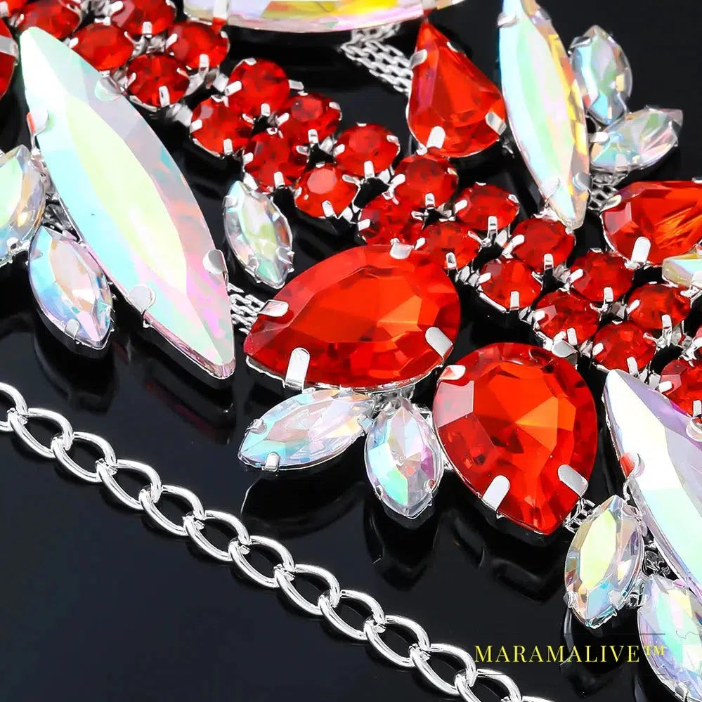 Red Rhinestone Exaggerate Choker Necklace Wedding Accessories Statement Bridal Crystal Collar Choker Jewelry for Women