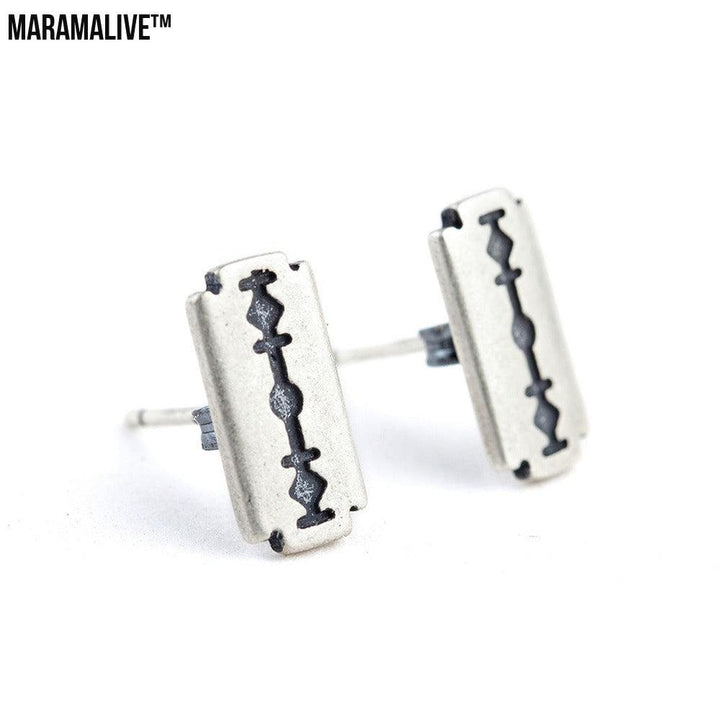 Refined Rebellion: Sterling Silver Razor Blade Gothic Ear Studs