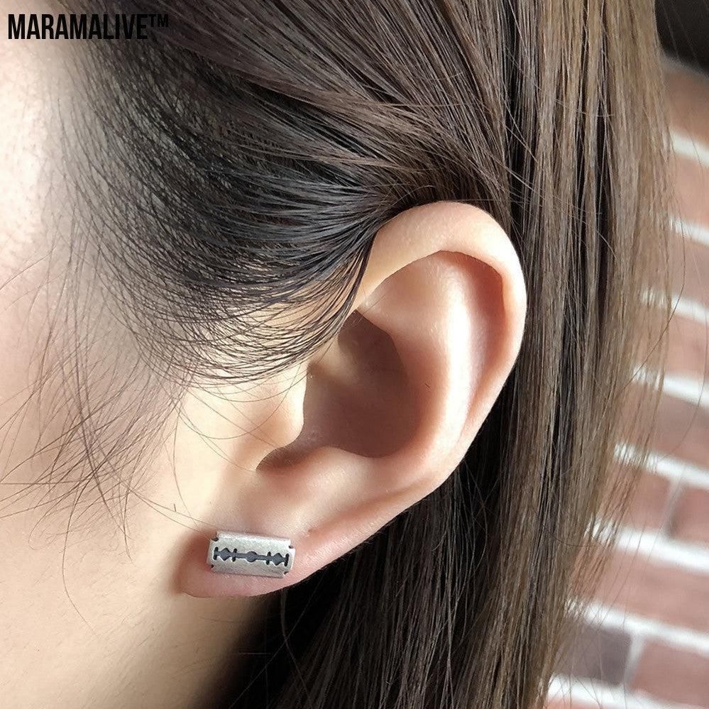 Refined Rebellion: Sterling Silver Razor Blade Gothic Ear Studs