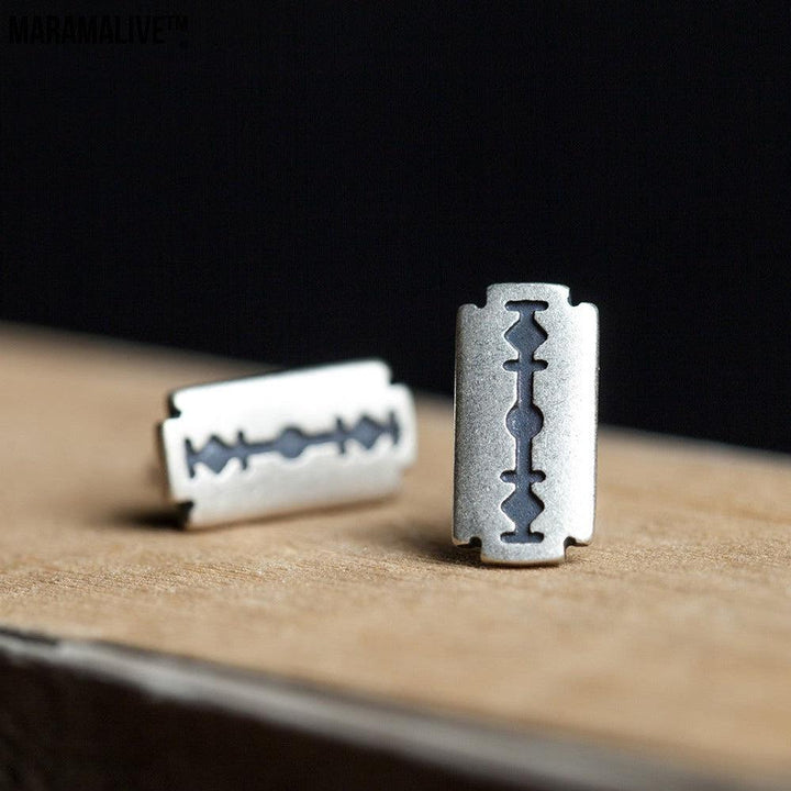 Refined Rebellion: Sterling Silver Razor Blade Gothic Ear Studs