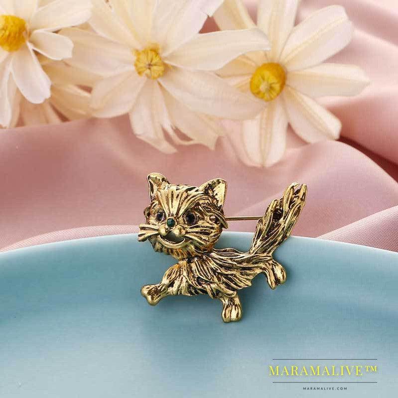 Retro Cute Cat Metal Brooch Animal Pins