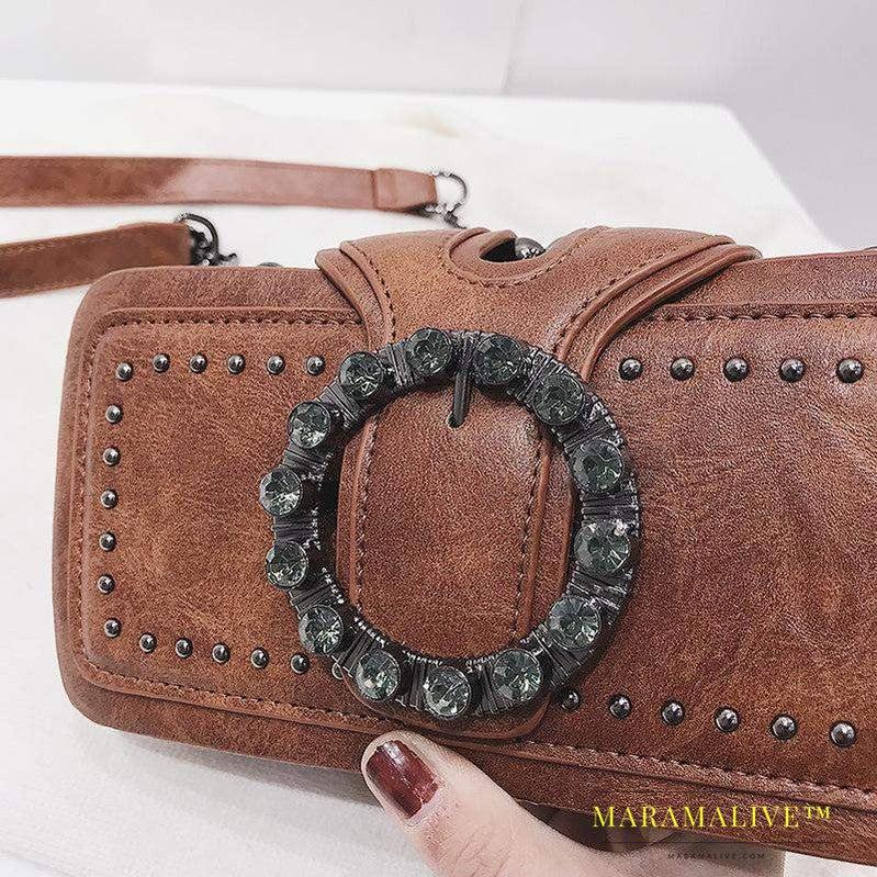 Retro Diamond-studded Small Square Bag Messenger Bag