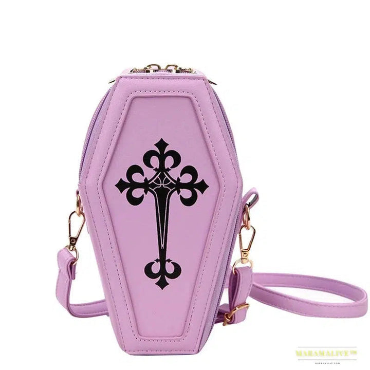 Retro Gothic Shoulder Bag - Coffin Shaped Halloween Crossbody Handbag for Theme Parties