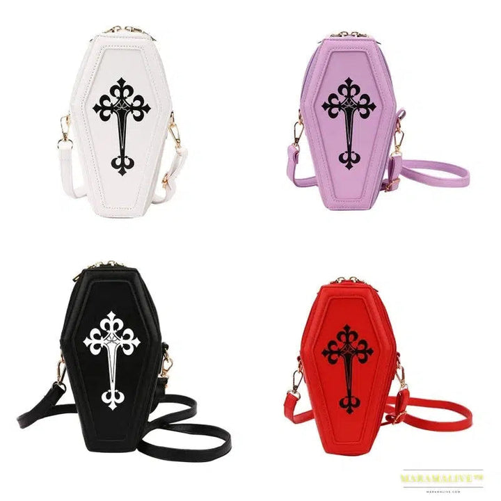 Retro Gothic Shoulder Bag - Coffin Shaped Halloween Crossbody Handbag for Theme Parties