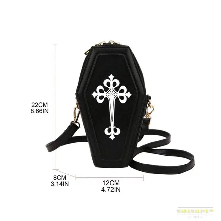 Retro Gothic Shoulder Bag - Coffin Shaped Halloween Crossbody Handbag for Theme Parties