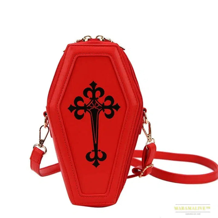 Retro Gothic Shoulder Bag - Coffin Shaped Halloween Crossbody Handbag for Theme Parties