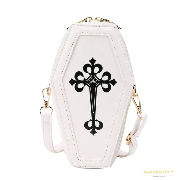 Retro Gothic Shoulder Bag - Coffin Shaped Halloween Crossbody Handbag for Theme Parties