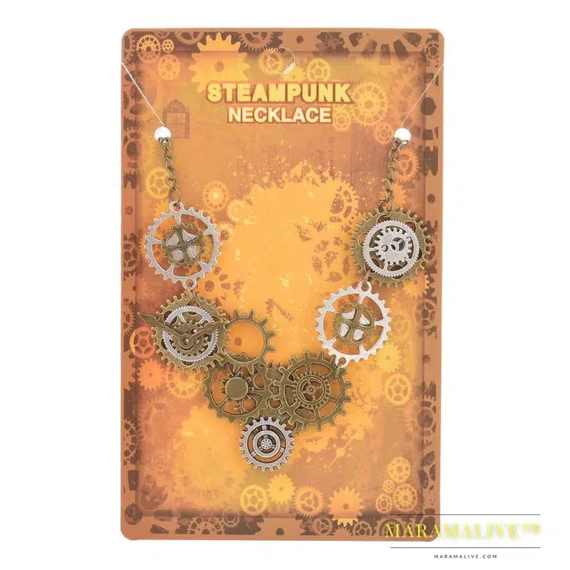 Retro Industrial Age Various Gears with Clock Pointer Women`s Steampunk Necklace