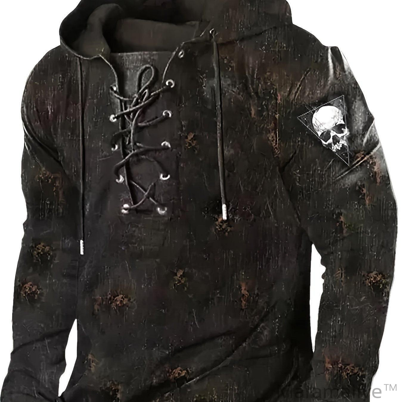 Retro Lace Up Gothic Style Hoodies For Men, Men's Casual Graphic Design Hooded Sweatshirt Streetwear For Winter Fall, As Gifts