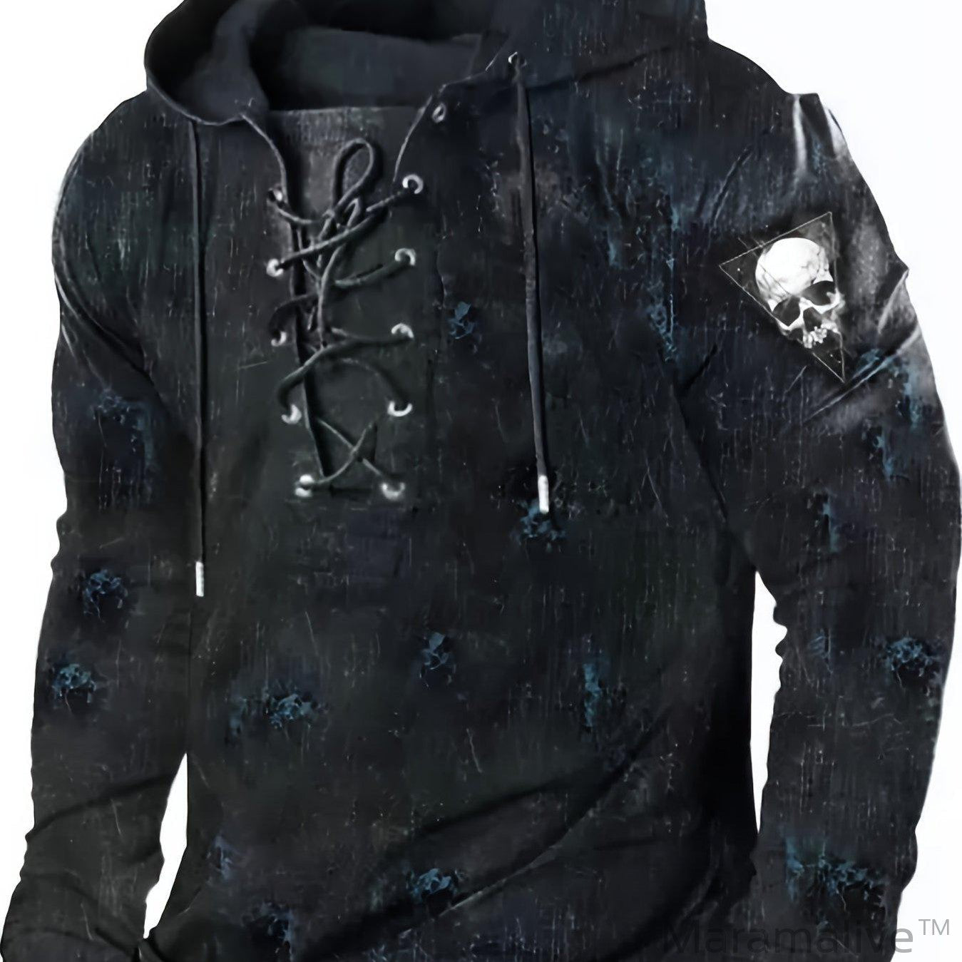 Retro Lace Up Gothic Style Hoodies For Men, Men's Casual Graphic Design Hooded Sweatshirt Streetwear For Winter Fall, As Gifts