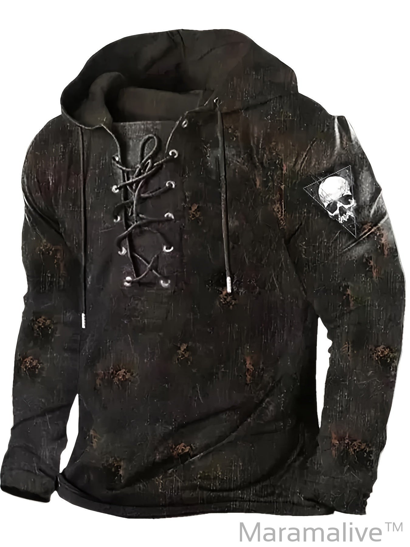 Retro Lace Up Gothic Style Hoodies For Men, Men's Casual Graphic Design Hooded Sweatshirt Streetwear For Winter Fall, As Gifts