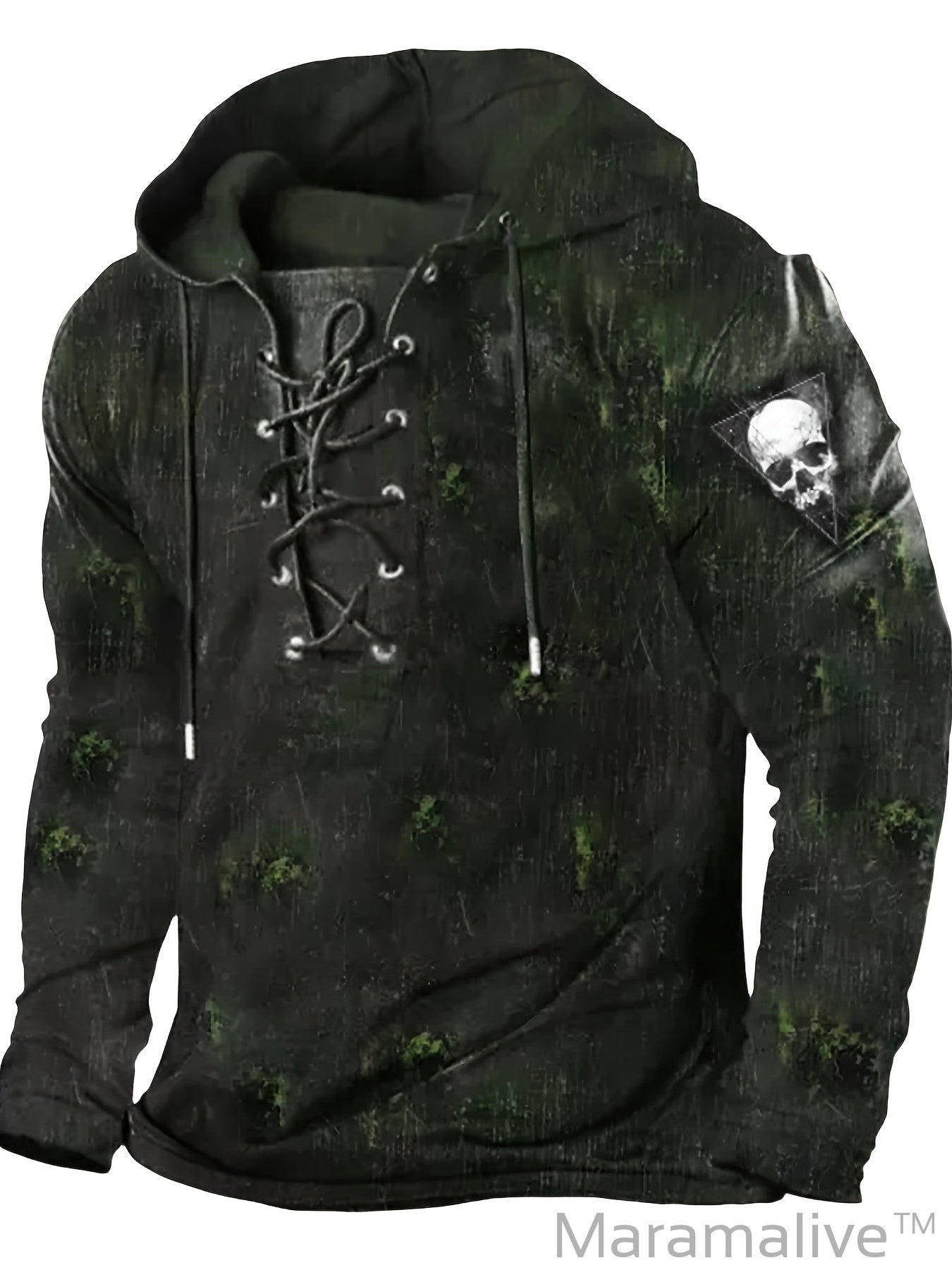 Retro Lace Up Gothic Style Hoodies For Men, Men's Casual Graphic Design Hooded Sweatshirt Streetwear For Winter Fall, As Gifts