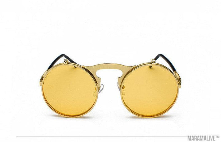 Retro Metal Steampunk Flip Sunglasses Round Frame