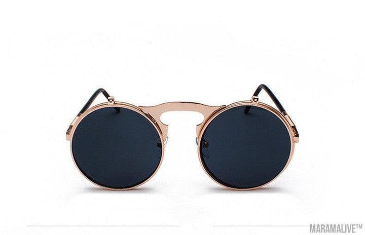 Retro Metal Steampunk Flip Sunglasses Round Frame