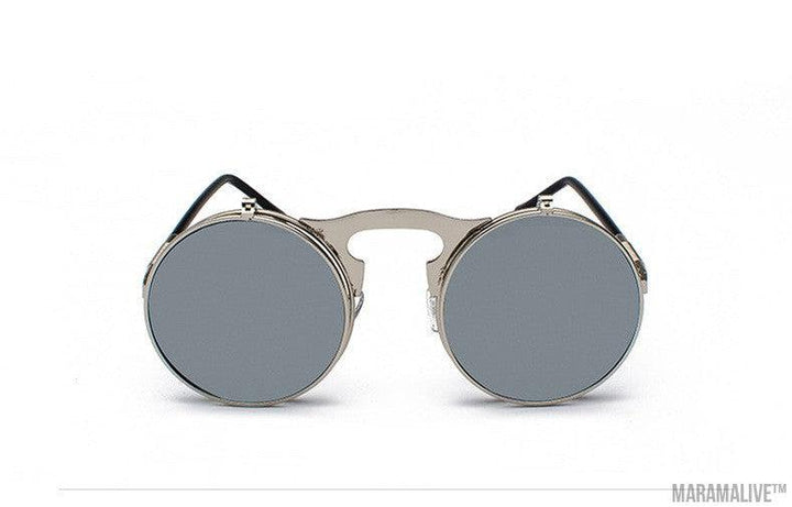 Retro Metal Steampunk Flip Sunglasses Round Frame