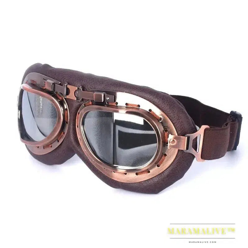 Retro Motorcycle Goggles Glasses Vintage Moto Classic Goggles for Harley Pilot Steampunk ATV Bike Copper Helmet