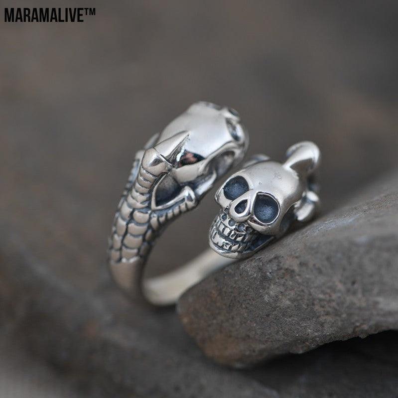 Retro Skull Adjustable Silver Ring