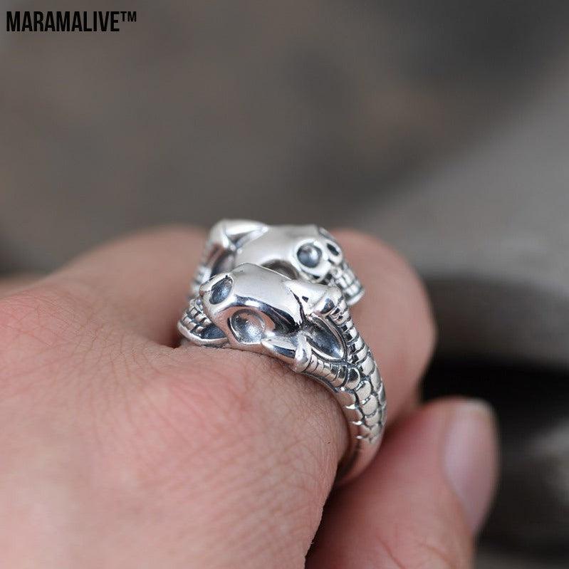 Retro Skull Adjustable Silver Ring