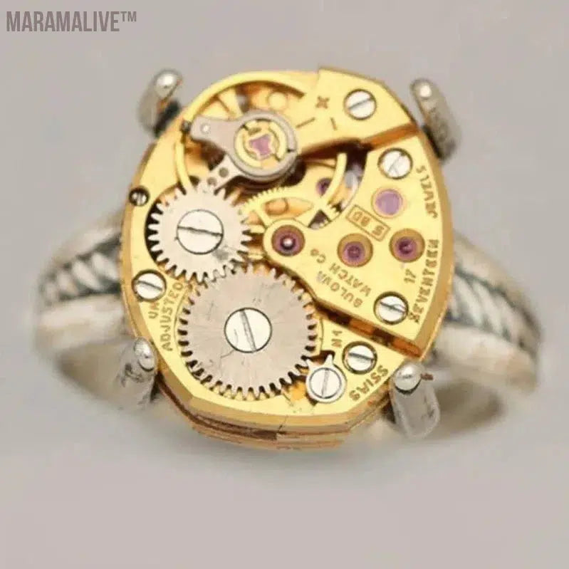 Retro Trendy Gold Silver Color Metal Precision Gear Mechanical Steampunk Hip Hop Personality Creative Ring For Men Jewelry Gift