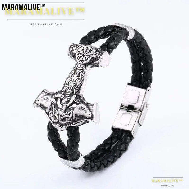 Retro Viking Titanium Steel Soft Leather Bracelet