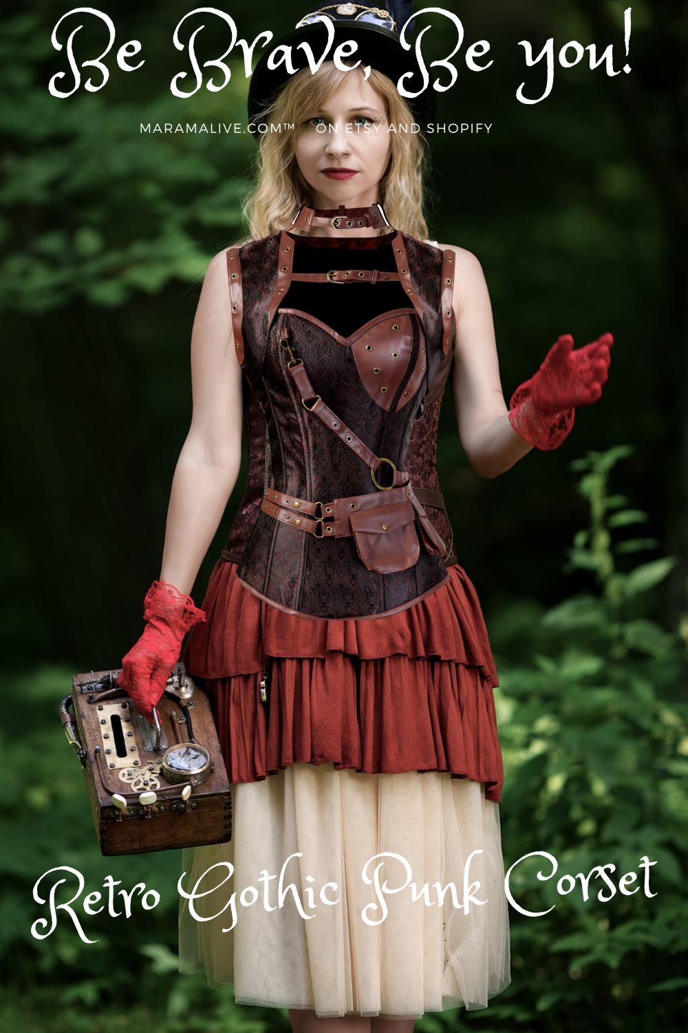 A women's Retro Gothic Punk Corset with a belt and buckle, from Maramalive™.