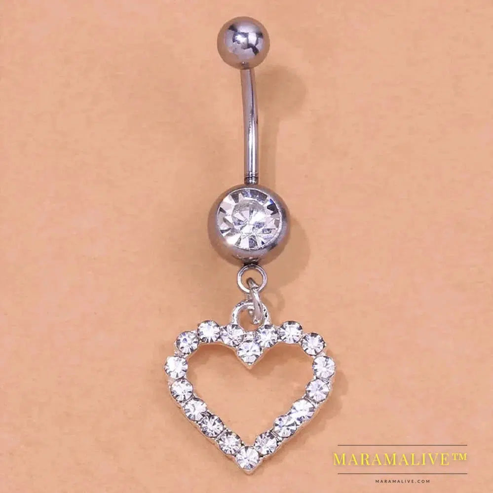 Rhinestone Heart Belly Button Nails Body Piercing Jewelry Sexy Crystal Belly Button Ring Jewelry for Women