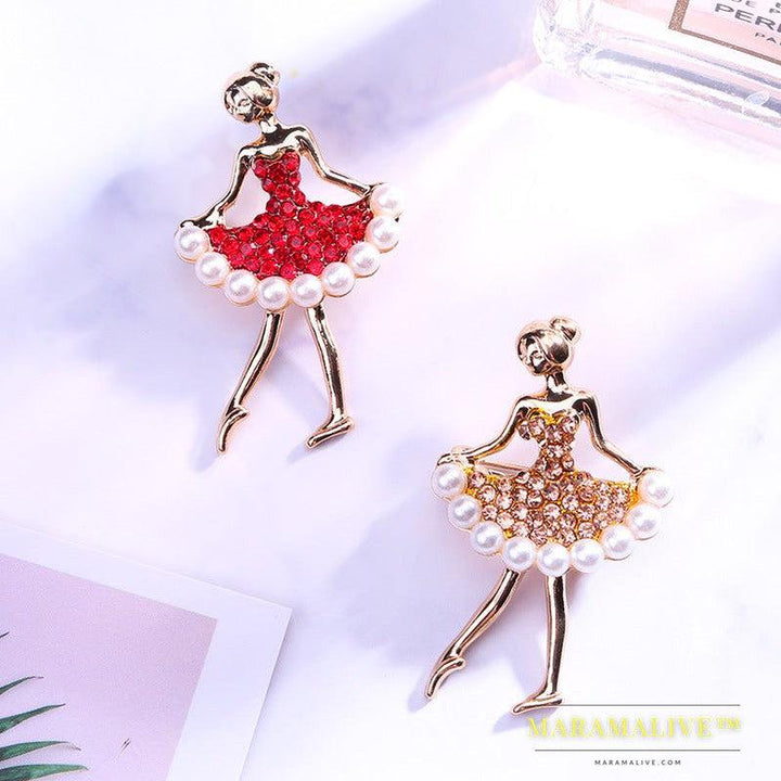 Rhinestone Pearl Dress Dancing Girl Brooches Women Dancer Sports Brooch Pins Gifts