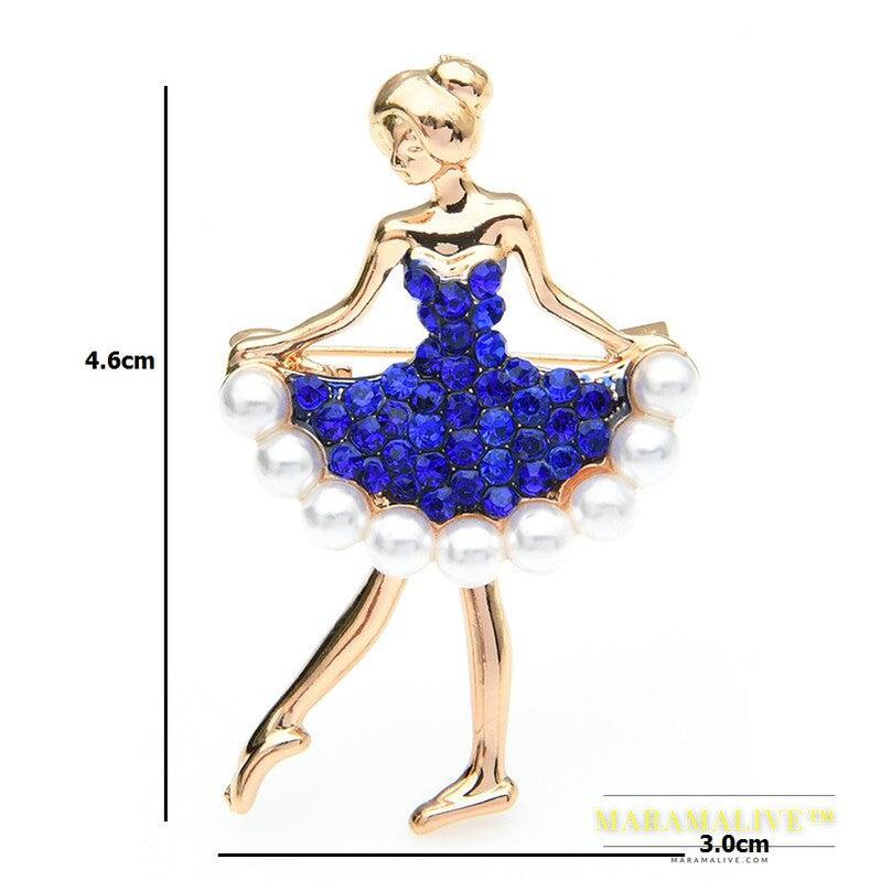 Rhinestone Pearl Dress Dancing Girl Brooches Women Dancer Sports Brooch Pins Gifts