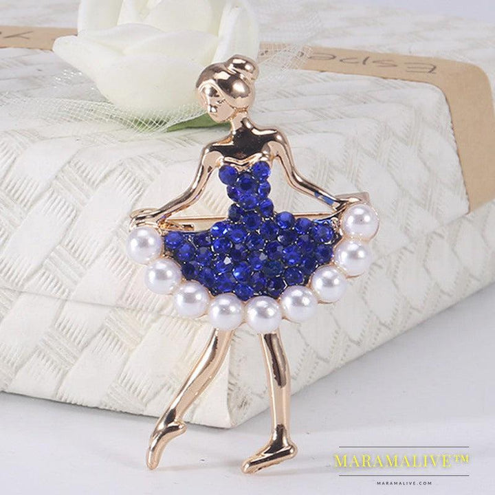 Rhinestone Pearl Dress Dancing Girl Brooches Women Dancer Sports Brooch Pins Gifts