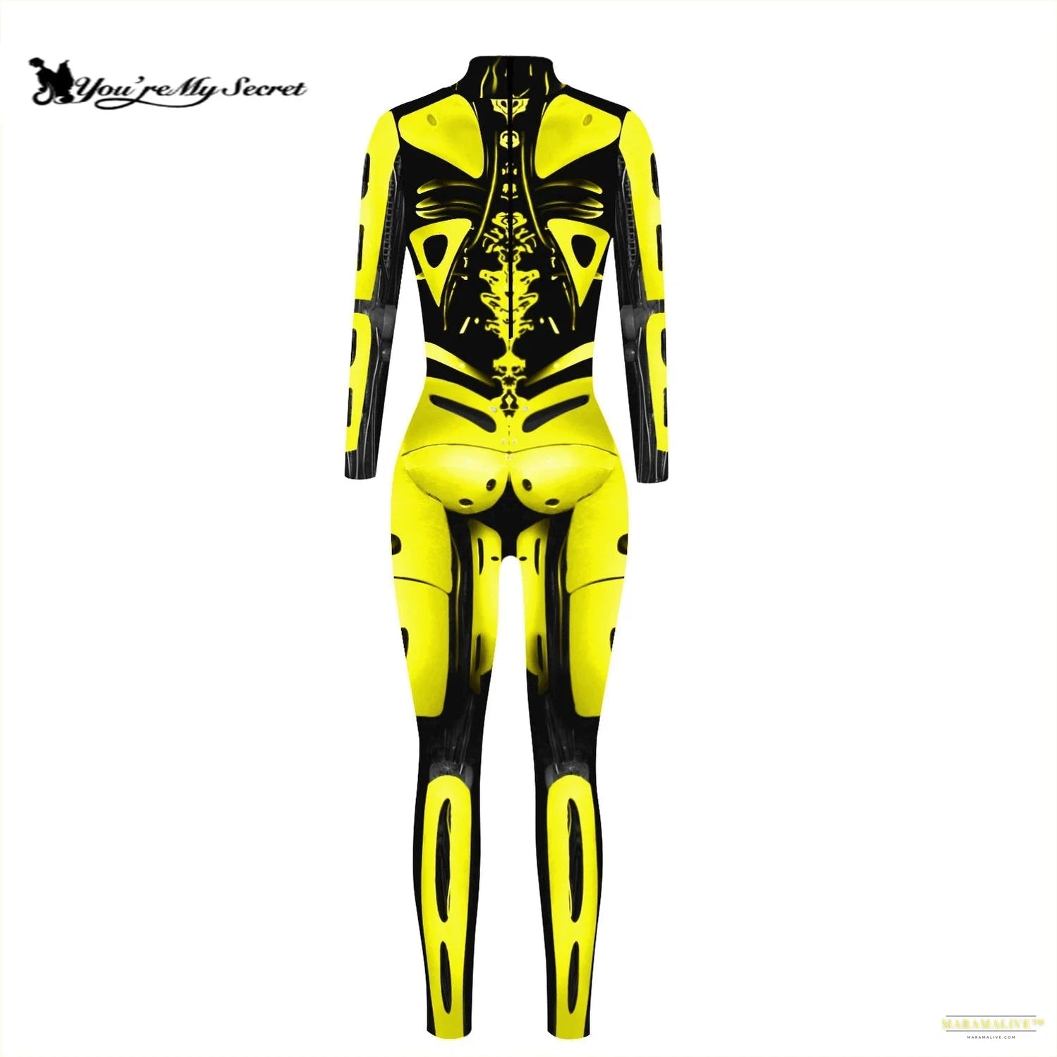 Robot Punk Cosplay Costume for Women Digital Printing Yellow Long Sleeves Jumpsuit Halloween Dress Up Bodysuit