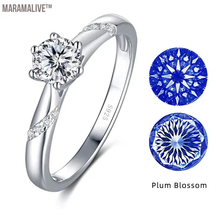 Romantic Moissanite Ring with Multi Cutting Flower Shape 925 Silver Sakura Love 100 Plum Blossom Cut for Female Party Wear