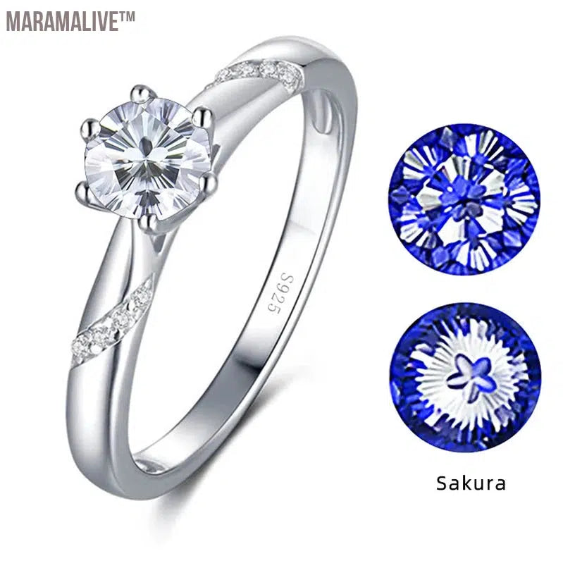 Romantic Moissanite Ring with Multi Cutting Flower Shape 925 Silver Sakura Love 100 Plum Blossom Cut for Female Party Wear