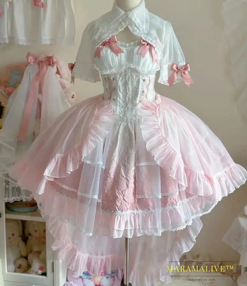 【Romantic love】~Coalfell Original Design Lolita Light Flower wedding dress Super Fairy elegant jsk Sling Dress Prom Party Dress