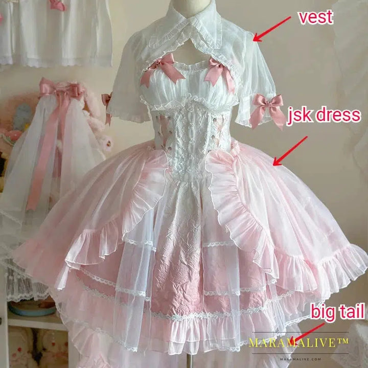 【Romantic love】~Coalfell Original Design Lolita Light Flower wedding dress Super Fairy elegant jsk Sling Dress Prom Party Dress