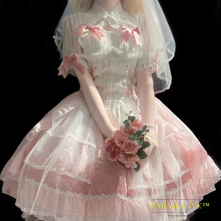 【Romantic love】~Coalfell Original Design Lolita Light Flower wedding dress Super Fairy elegant jsk Sling Dress Prom Party Dress