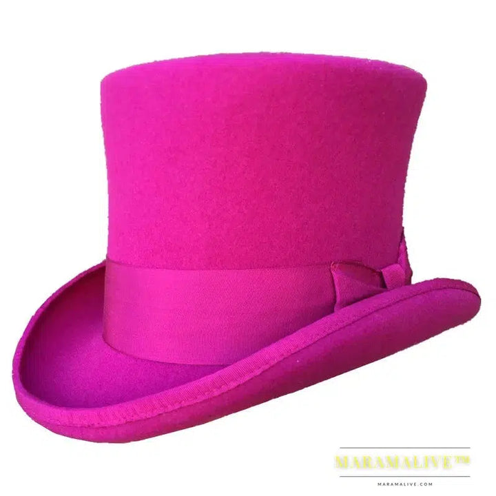 Rose PINK Women Top Hat Victorian Cylinder Hat Chimney Pot Steampunk Mad Hatter Hat Toppper