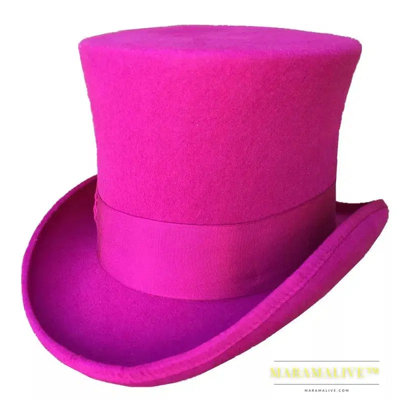 Rose PINK Women Top Hat Victorian Cylinder Hat Chimney Pot Steampunk Mad Hatter Hat Toppper