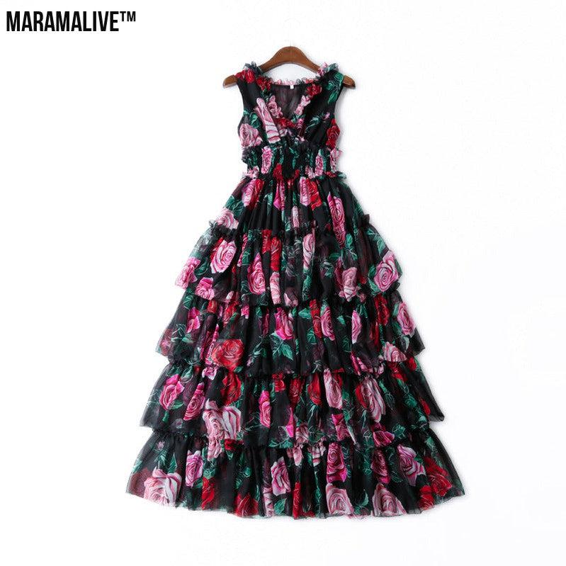 Rose print princess dress