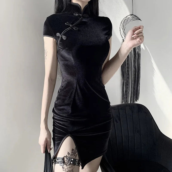 Rosetic Short Bandage Goth Dress Women Gothic Punk Belt Long Sleeve Streetwear Black Mini Casual Dresses Spring