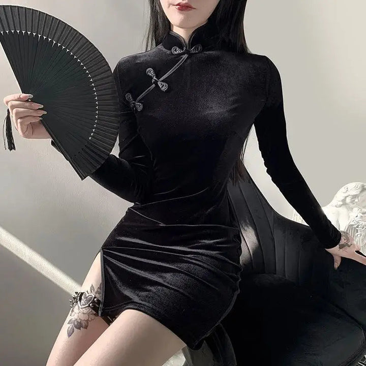 Rosetic Short Bandage Goth Dress Women Gothic Punk Belt Long Sleeve Streetwear Black Mini Casual Dresses Spring