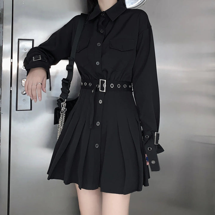 Rosetic Short Bandage Goth Dress Women Gothic Punk Belt Long Sleeve Streetwear Black Mini Casual Dresses Spring