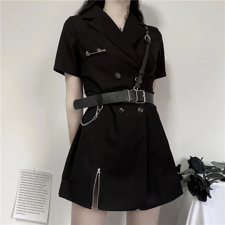 Rosetic Short Bandage Goth Dress Women Gothic Punk Belt Long Sleeve Streetwear Black Mini Casual Dresses Spring