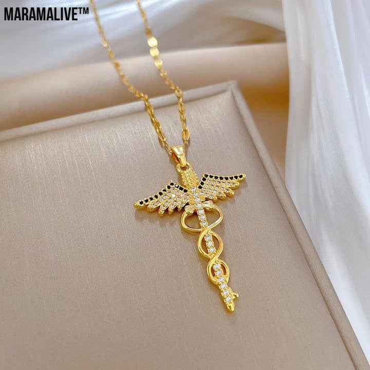 Rotating Dragonfly Snake Stick Angel Wings Necklace