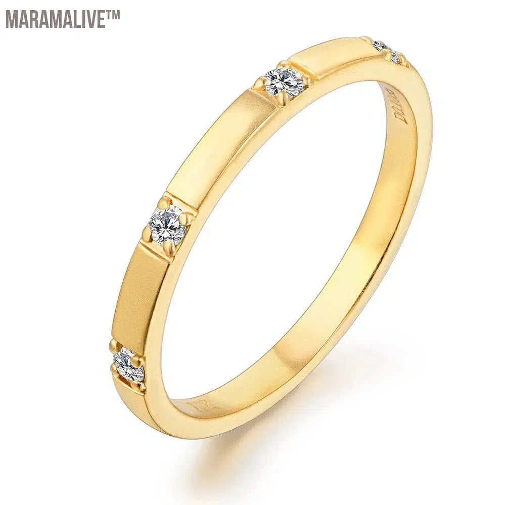 Round Cut D Color VVS1 Moissanite 18K Yellow Gold Plated Engagement Wedding Band Moissanite Lab Grown Diamond Ring for Women